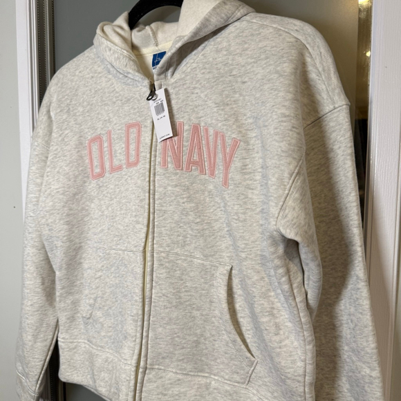 Old Navy Girls Hoodie XL 14–16 Heather Gray Pink Logo Full Zip NWT - Picture 2 of 7